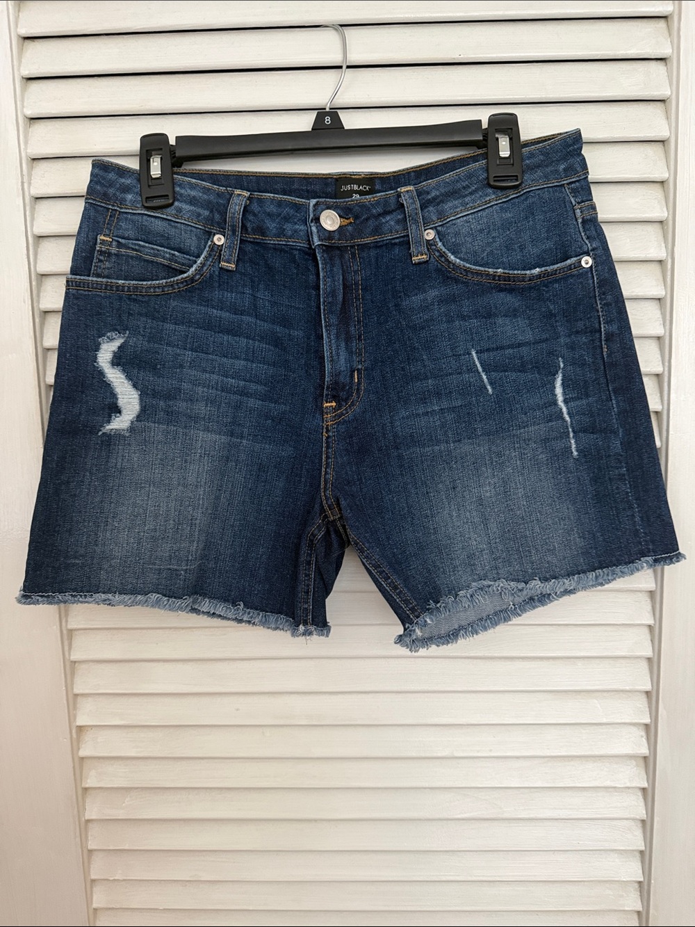 Just Black Indigo Distressed Frayed Hem Denim Shorts